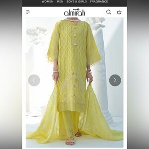 Elegant Yellow Embroidered Dress with pants and scarf